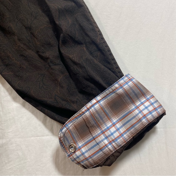 Panhandle Rough stock Shirt Pearl Snap Button Brown Paisley Front Pockets Plaid - Picture 10 of 11